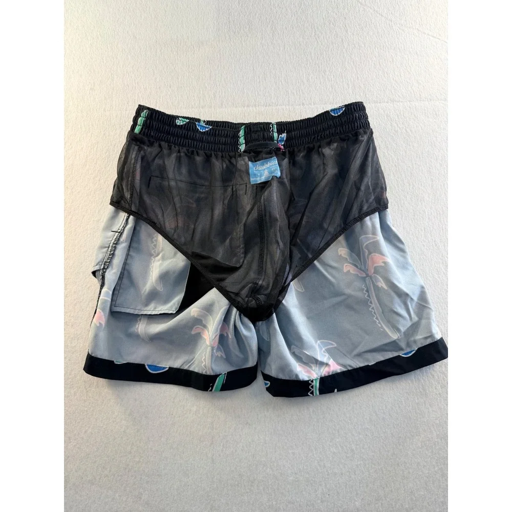 Chubbies Mens Swim Trunks Medium Black Neon Palm Tree 5.5 Inseam Mesh Lined
